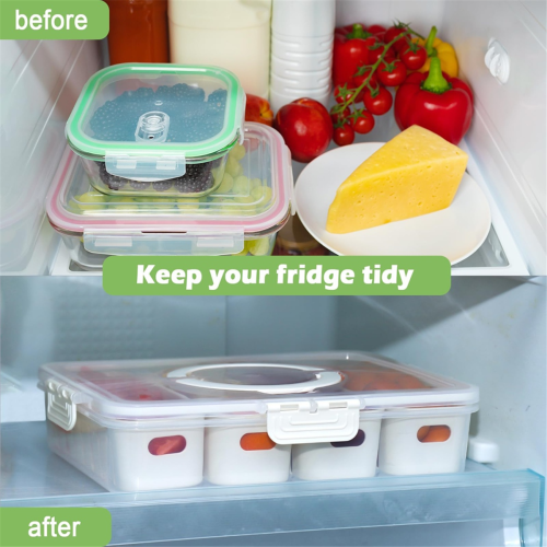 Portable Fruit Tray with Compartments, Clear Snack Organizer for Picnics & Kitchen Storage, Includes Lid Handle 2