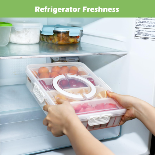 Portable Fruit Tray with Compartments, Clear Snack Organizer for Picnics & Kitchen Storage, Includes Lid Handle 1