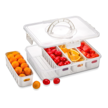 Tragbares Obsttablett mit Fächern, transparenter Snack-Organizer für Picknicks und zur Aufbewahrung in der Küche, inklusive Deckelgriff