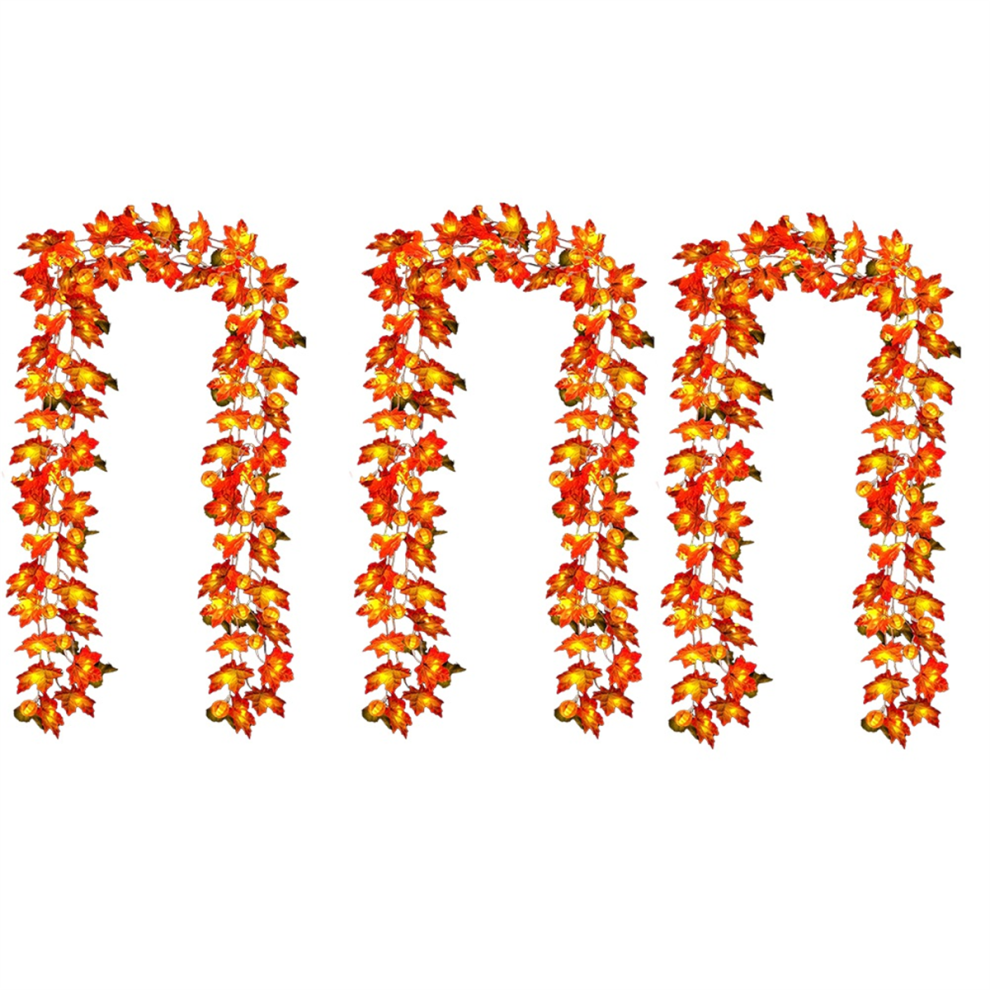 Exogio Fall Garland With Pumpkin Lights Halloween Decorations For Home,3D Leafed Battery Operated