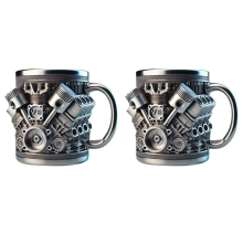 V8 Engines Stainless Steel Coffee Mug Funny Car Engine Design Cup Cocktail Tea for Enthusiasts2pc
