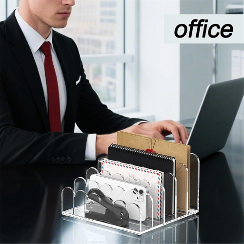Clear Acrylic Mail Organizer File Sorters for Desk Laddered Desktop Vertical Holder Workspace 1