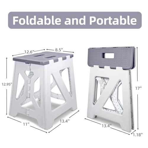 Foldable Step Stool,12.9" Tall Up to 300 Lb Sturdy Plastic Folding Stool, Portable Small, Compact Stool 1