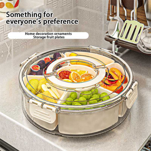 Six Grids Multi Compartment Fruit Tray Round Snack Box for Home Organization Clear Divided Rotating Serving 2