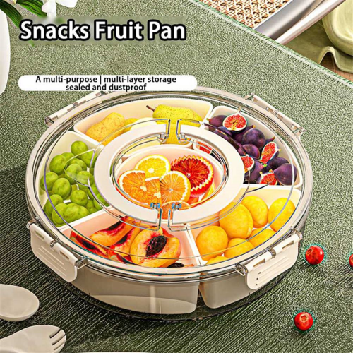 Six Grids Multi Compartment Fruit Tray Round Snack Box for Home Organization Clear Divided Rotating Serving 1