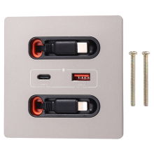 12w Universal Wall Panel Socket with Usb-A Usb-C Retractable Charging Cable, Mobile Phone Tablet Type C Outlet
