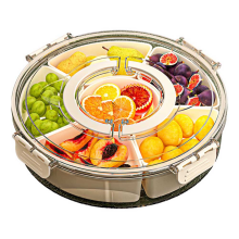 Obstschale mit sechs Fächern und mehreren Fächern, runde Snackbox für die Organisation zu Hause, klar unterteilt, drehbar, Servieren