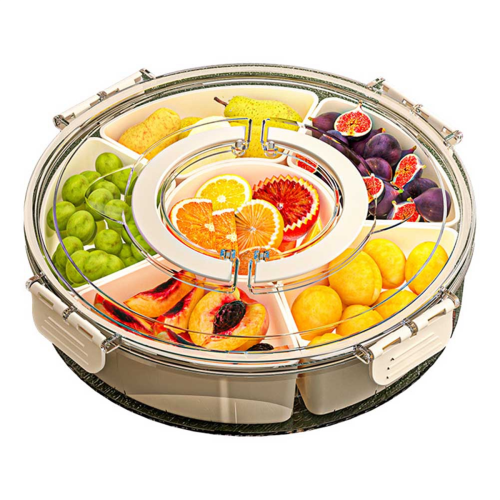 Six Grids Multi Compartment Fruit Tray Round Snack Box for Home Organization Clear Divided Rotating Serving
