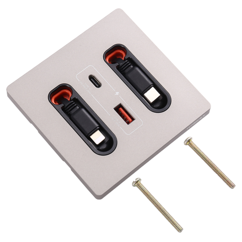 12w Universal Wall Panel Socket with Usb-A Usb-C Retractable Charging Cable, Mobile Phone Tablet Type C Outlet 1