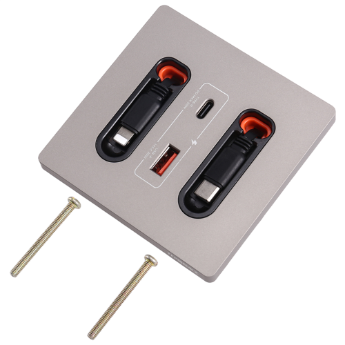 12w Universal Wall Panel Socket with Usb-A Usb-C Retractable Charging Cable, Mobile Phone Tablet Type C Outlet 2