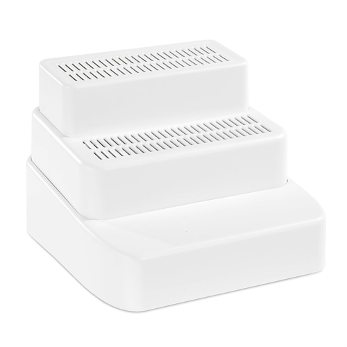 Adjustable 3 Steps Litter Box Ramp with Filter Function, Detachable Trapper, for Small & Elderly Cats White