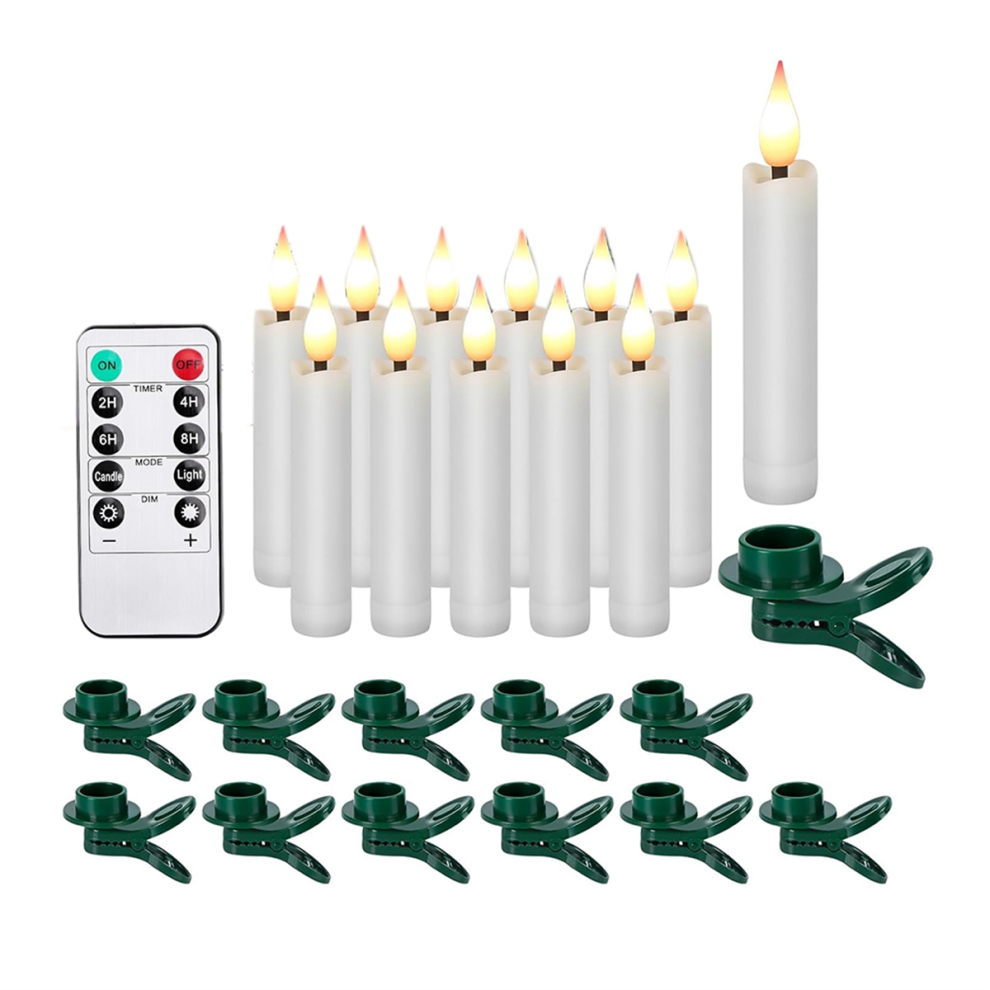 Exogio 12Pcs Led Taper Candles Set Flameless 3D Wick With Clip-On Christmas Tree Design Warm Light/White