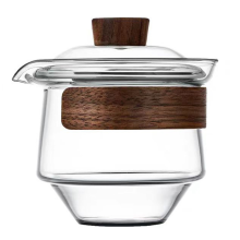 Glasbecher mit hohem Silikongehalt und Deckel, Wärmeisolierung aus Holz, chinesische Teeschale, Terrine, Reise-Teegeschirr-Sets, 200 ml