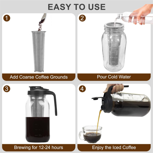 Cold Brew Coffee Maker Pitcher,64oz Iced Tea Pitcher for Fridge with Filter, Pour Spout Lid 2