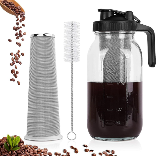 Cold Brew Coffee Maker Pitcher,64oz Iced Tea Pitcher for Fridge with Filter, Pour Spout Lid 1