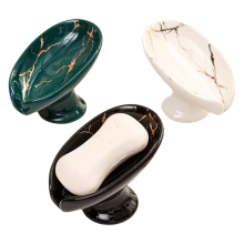 Ceramic Leay Shower Soap Holder, Bathroom and Kitchen Supplies Shape Box, Drain Hole Tray, Storage Board 3pcs