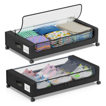 Under Bed Storage with Wheels,2-Pack Containers Lids Rolling Drawer for Clothes,Shoes,B