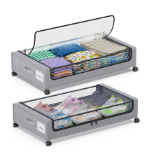 Under Bed Storage with Wheels,2-Pack Containers Lids Rolling Drawer for Clothes,Shoes,A
