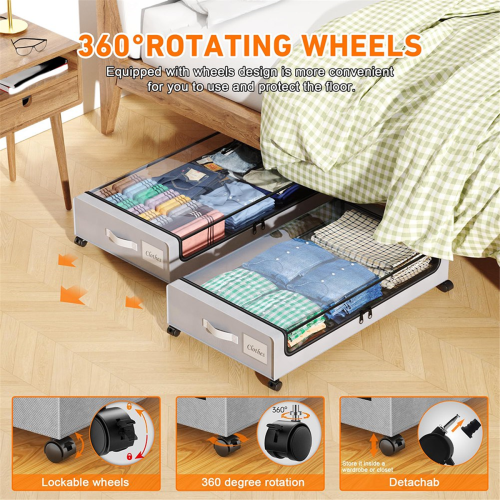 Under Bed Storage with Wheels,2-Pack Containers Lids Rolling Drawer for Clothes,Shoes,A 2