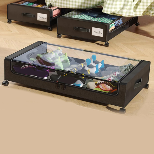 Under Bed Storage with Wheels,2-Pack Containers Lids Rolling Drawer for Clothes,Shoes,B 1