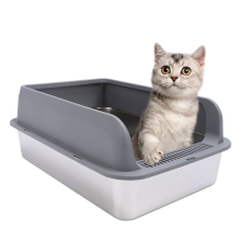 Katzentoilette aus Edelstahl, spritzwassergeschützt, leicht zu reinigen, hohe Seiten, halbgeschlossen, mit Deckel, für Katzen, Grau