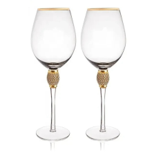 2-teiliges Weinglas-Set mit Kristallgoldrand, elegant, mit Diamanten, dekorativ, langer Stiel, Champagnerflöten, Cocktailglas, Geschenke A