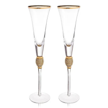 2-teiliges Weinglas-Set mit Kristallgoldrand, elegant, Diamant, dekorativ, langer Stiel, Champagnerflöten, Cocktailglas, Geschenke B