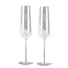 Elegante Champagnergläser aus Perlenkristall mit kursivem Schriftdesign, handgefertigtes klares Glasgeschirr für Hochzeiten und Brautpartys