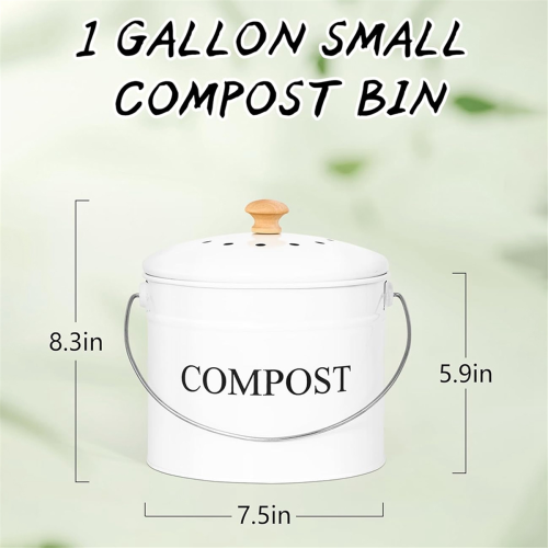 Kitchen Compost Bin for Countertop, 1Gallon Bucket with Lid, White 1