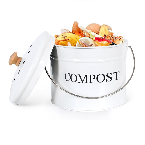 Kitchen Compost Bin for Countertop, 1Gallon Bucket with Lid, White