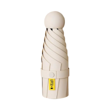 1 mini ombrello anti-UV per sole e pioggia, portatile con rivestimento UV, 6 stecche rinforzate, bianco crema