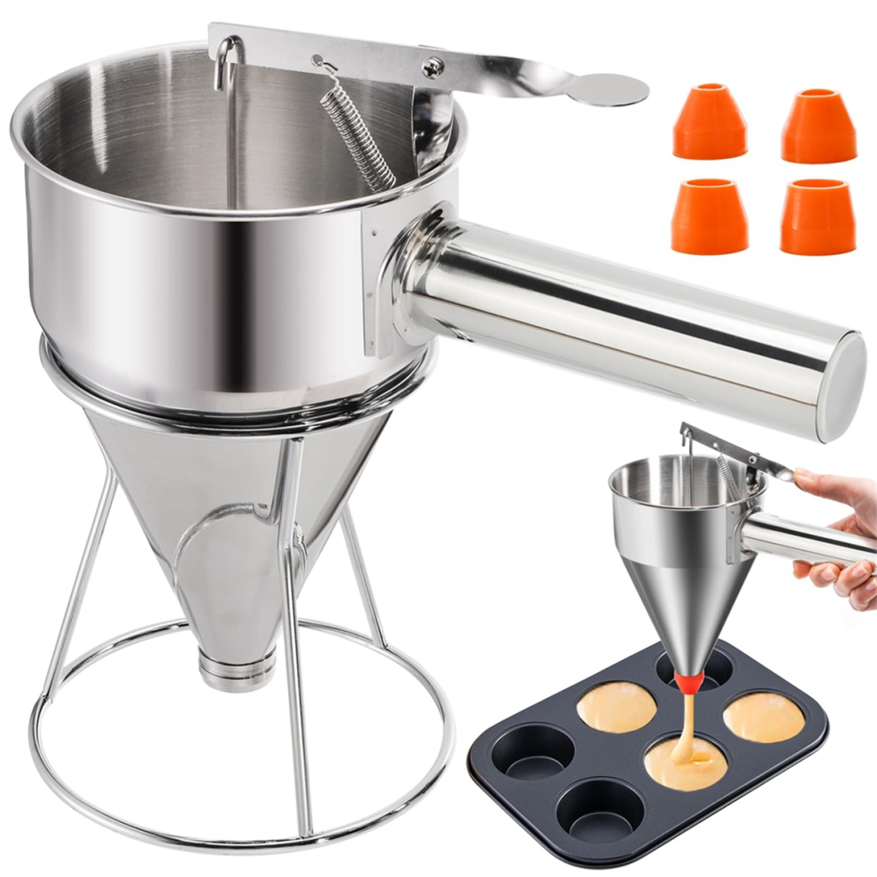 Exogio Stainless Steel Pancake Batter Dispenser, Funnel Cake Dispenser Maker With Stand Squeeze Handle, For Cupcakes,