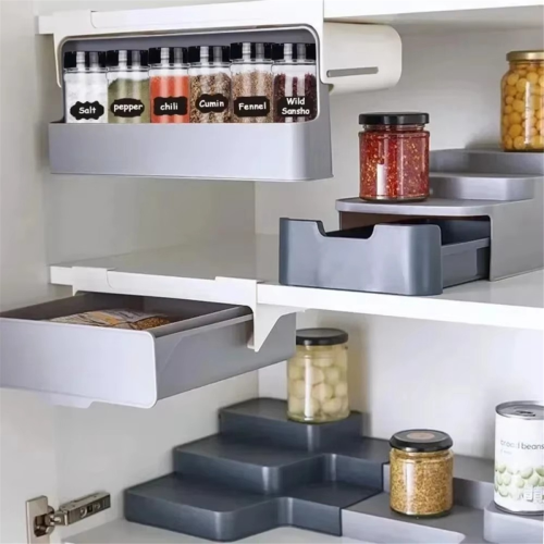 Wall Mounted Spice Rack Non Perforated Adjustable Seasoning Boxes Barbecue Material Combination Set Storage Case 2
