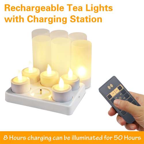 Flameless Candles with Remote Control Timer & Charging Base, 6pcs USB Rechargeable Battery LED Tea Lights 1