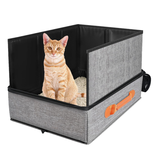 Bac à litière pliable pour chat avec couvercle à fermeture éclair et anti-fuite 1