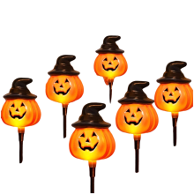 Confezione da 6 luci a stringa a energia solare Jack O Lamp Post - Decorazioni arancioni per Halloween, da esporre in giardino