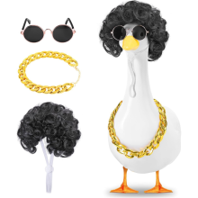 3 pezzi di fantastici abiti da oca da veranda, costume da statua da prato, occhiali da sole con catena d'oro da giardino e parrucca