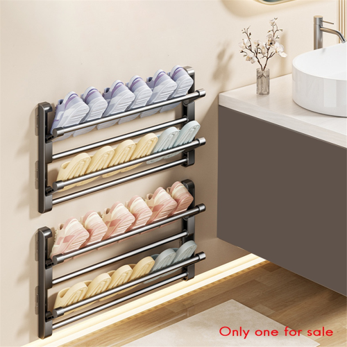 Bathroom Slipper Rack Wall-Mounted Non-Perforated Double-Layer Hanger Shoe Foldable Storage 1