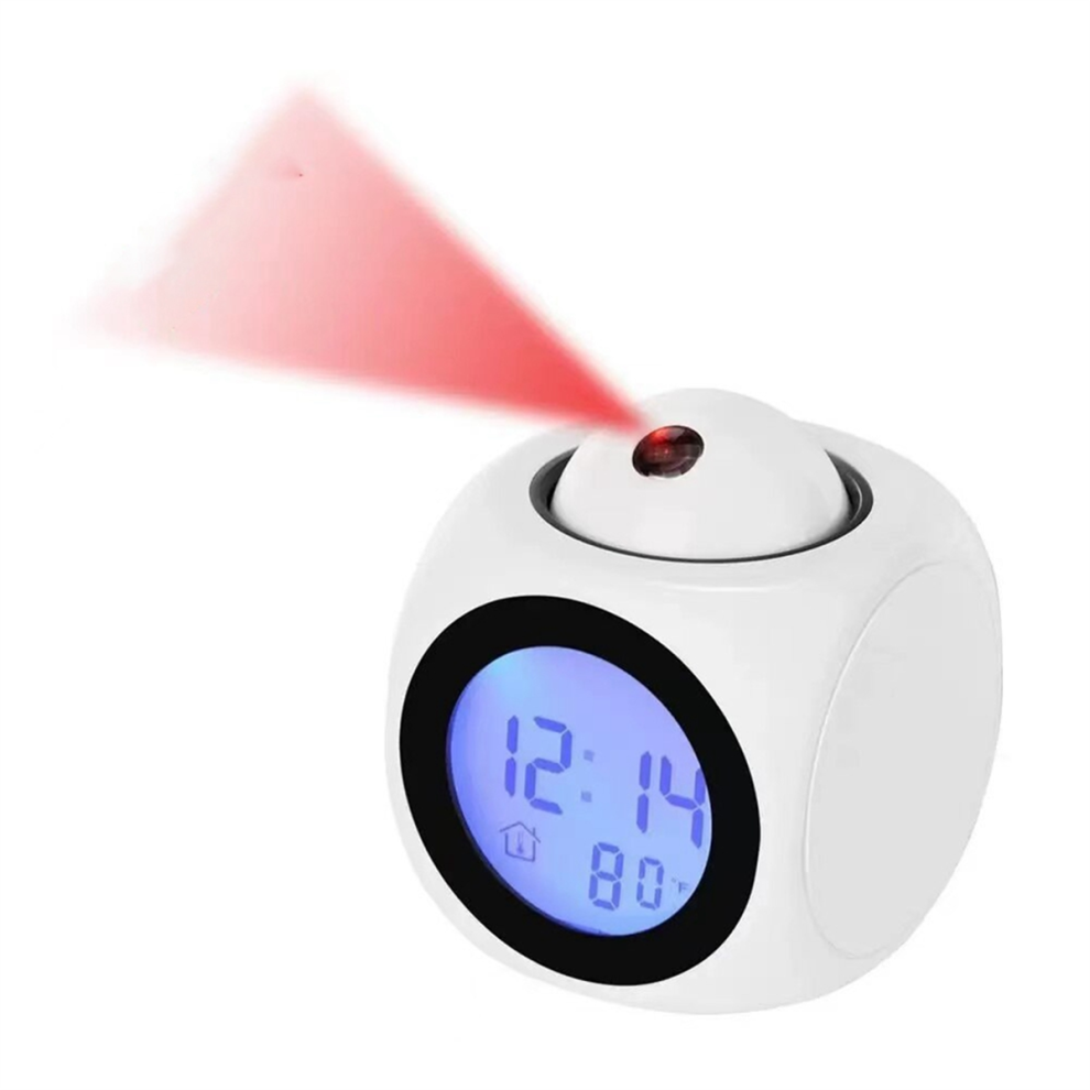 Projection Alarm Clock Ceiling Display Snooze Desk Table Voice Multifunction Digital White Saudism