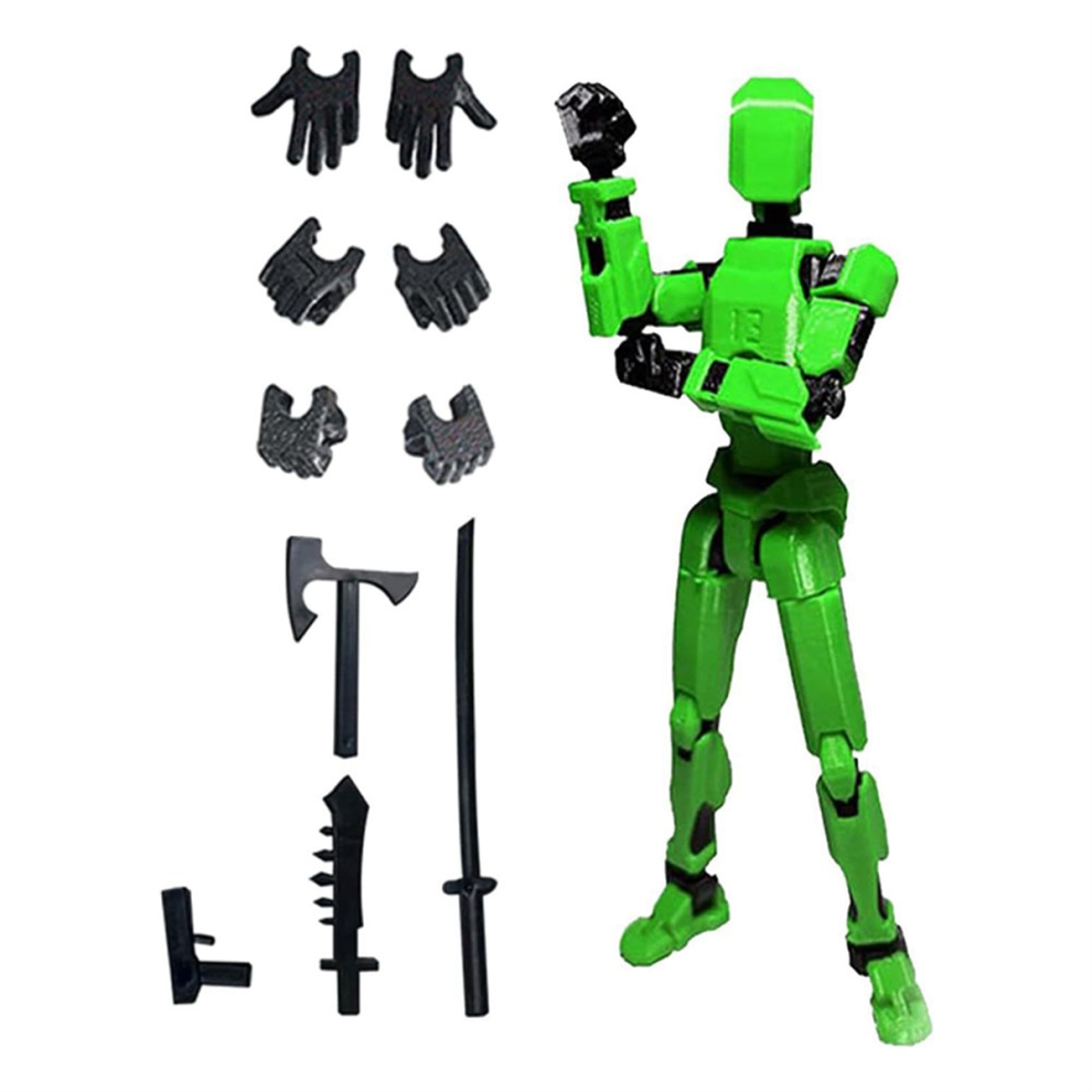 Saudism Robot Action Figure, 3D Printed With Full Articulation For Stop Motion Animation Green