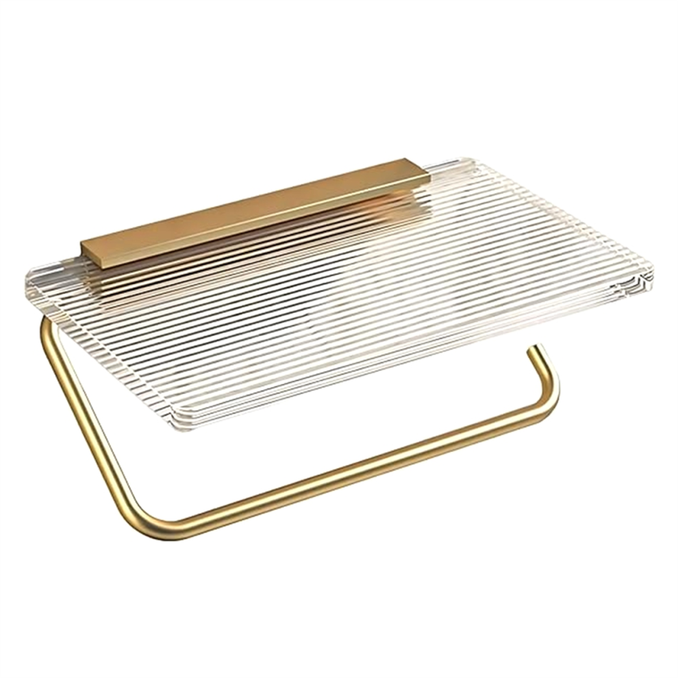 Toilet Paper Holder - Wall Mount Bathroom Roll with Shelf Rustproof Acrylic & Aluminum Tissue-image-OPC-PJSFSGG-NEW