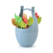 Children'S Wheat Straw Fruit Fork with Storage Bucket Bento Box Decorated Cocktail Dessert, Mini Toothpick,Blue