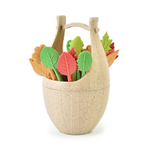Children'S Wheat Straw Fruit Fork with Storage Bucket Bento Box Decorated Cocktail Dessert, Mini Toothpick,Beige