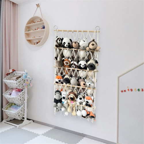 Wall Hanging Organizer Stuffed Animal Toy Net Hammock Nursery Plush Storage Boho Macrame,Blue 2