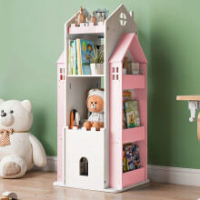 (White+Pink) 4-Tier Castle Kids Rotating Bookshelf