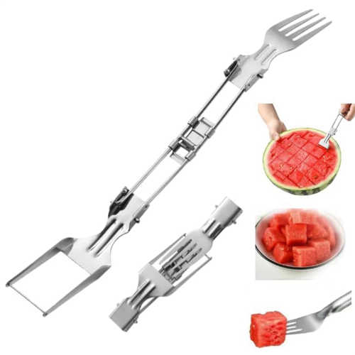 2pcs Stainless Steel Fruit Cutter, Foldable Watermelon Fork Slicer Tool, Dual Head Forks 2