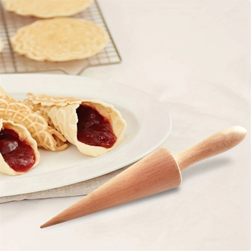 Ice Cream Waffle Cone Roller, Strong and Smooth Wooden Pizzelle Cone, Handle Shaped Tool 2