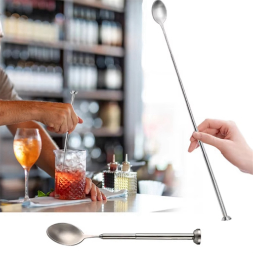 Stainless Steel Retractable Bar Spoon Tools Bartender Cocktail Mixing Telescopic Extendable Long 2