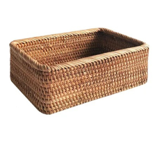 Hand-Woven Wicker Basket Fruit, Tea and Bread Rectangular Storage Box for Cosmetics