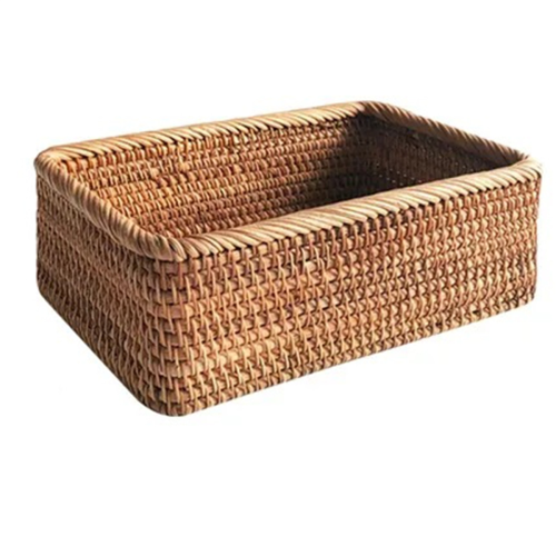 Hand-Woven Wicker Basket Fruit, Tea and Bread Rectangular Storage Box for Cosmetics